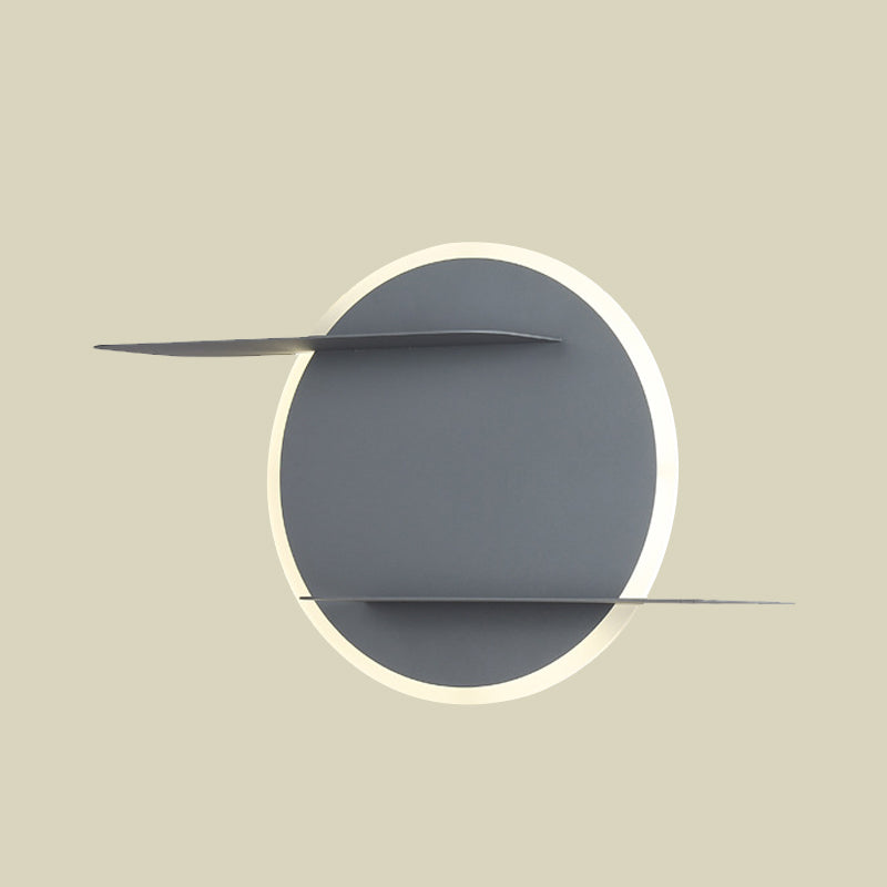 Avtoit | White/Grey Round Wall-Mounted Lamp Contemporary Acrylic LED Wall Light with Support for Bedroom