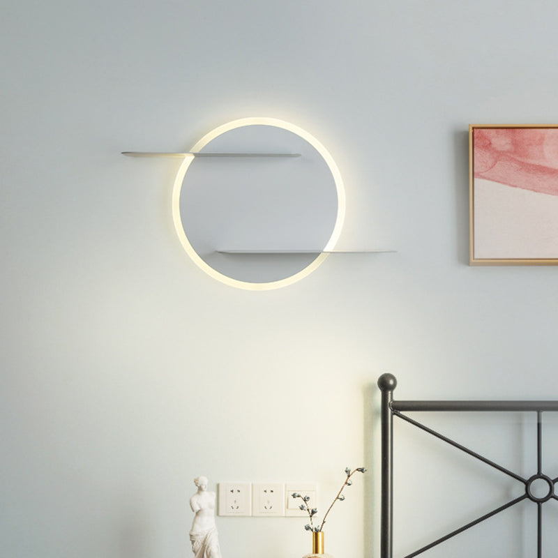 Avtoit | White/Grey Round Wall-Mounted Lamp Contemporary Acrylic LED Wall Light with Support for Bedroom