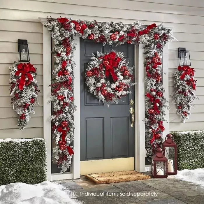Avtoit | Cordless Prelit Holiday Trim | LED Lights, Auto-Timer & Premium Red/White Decor