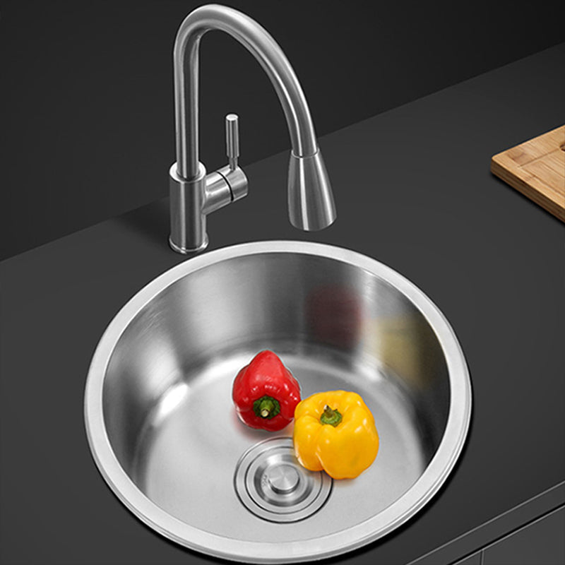 Avtoit | Contemporary Single Basin Kitchen Sink Round Stainless Steel Sink with Drain Strainer Set