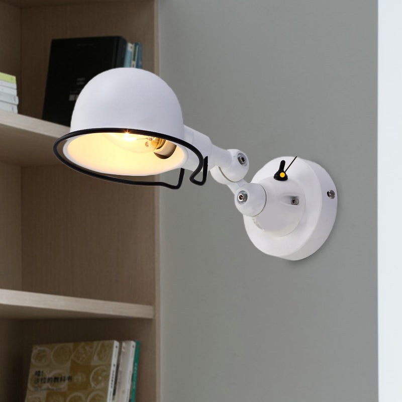 Avtoit | Metallic Dome Shade Wall Lighting Vintage Style 1 Light Bedroom Rotatable Wall Lamp with Ring in White/Red