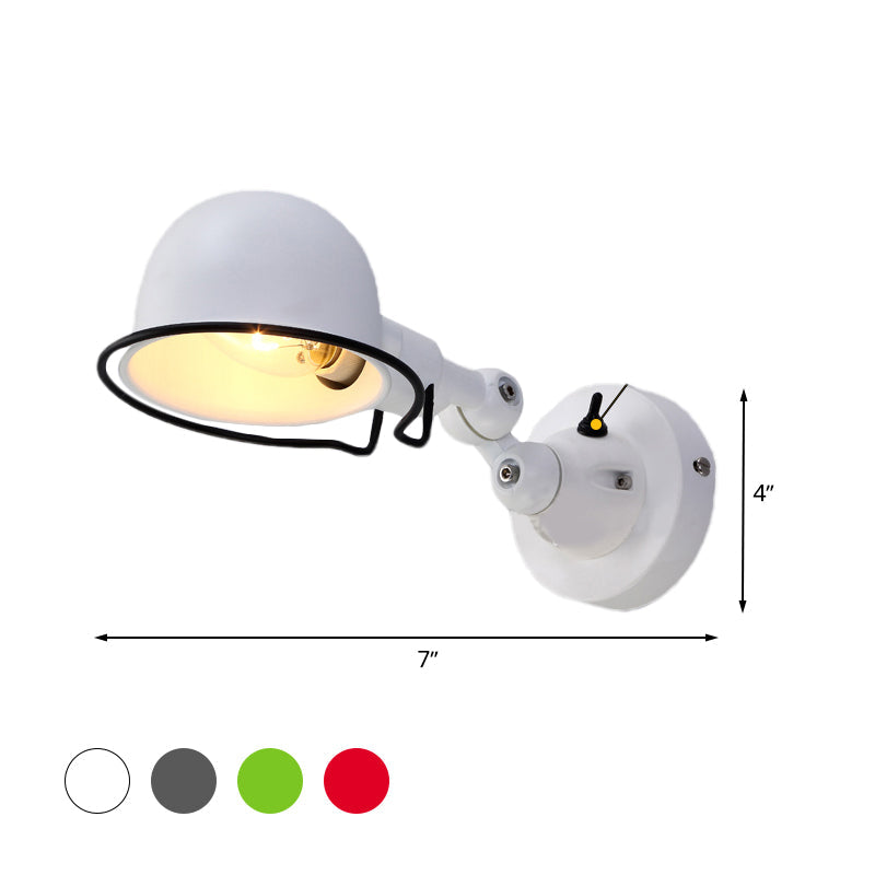 Avtoit | Metallic Dome Shade Wall Lighting Vintage Style 1 Light Bedroom Rotatable Wall Lamp with Ring in White/Red