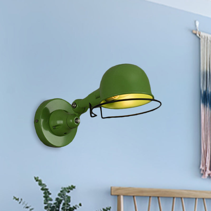Avtoit | Metallic Dome Shade Wall Lighting Vintage Style 1 Light Bedroom Rotatable Wall Lamp with Ring in White/Red