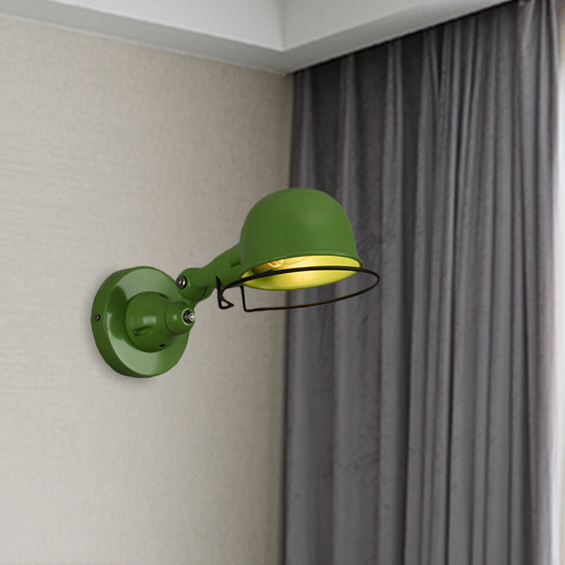 Avtoit | Metallic Dome Shade Wall Lighting Vintage Style 1 Light Bedroom Rotatable Wall Lamp with Ring in White/Red