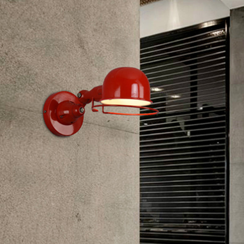 Avtoit | Metallic Dome Shade Wall Lighting Vintage Style 1 Light Bedroom Rotatable Wall Lamp with Ring in White/Red