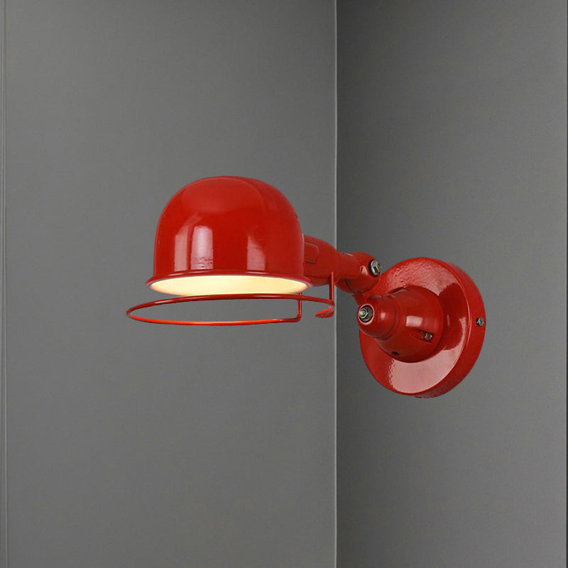 Avtoit | Metallic Dome Shade Wall Lighting Vintage Style 1 Light Bedroom Rotatable Wall Lamp with Ring in White/Red