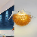 Avtoit | Gold Finish Bird Nest Flush Wall Sconce Art Deco 3 Lights Metal LED Wall Lamp with White Bird Decor