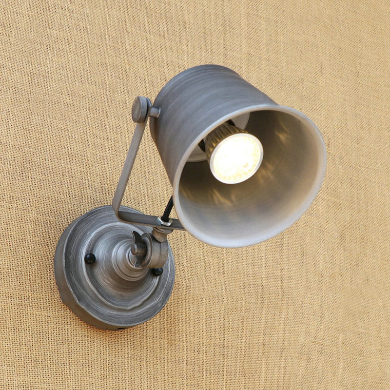 Avtoit | Antique Style Bucket Wall Lamp Sconces 1 Light Iron Adjustable Wall Mounted Light in Black/Grey for Outdoor
