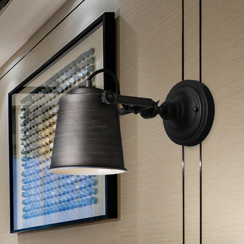 Avtoit | Antique Style Bucket Wall Lamp Sconces 1 Light Iron Adjustable Wall Mounted Light in Black/Grey for Outdoor