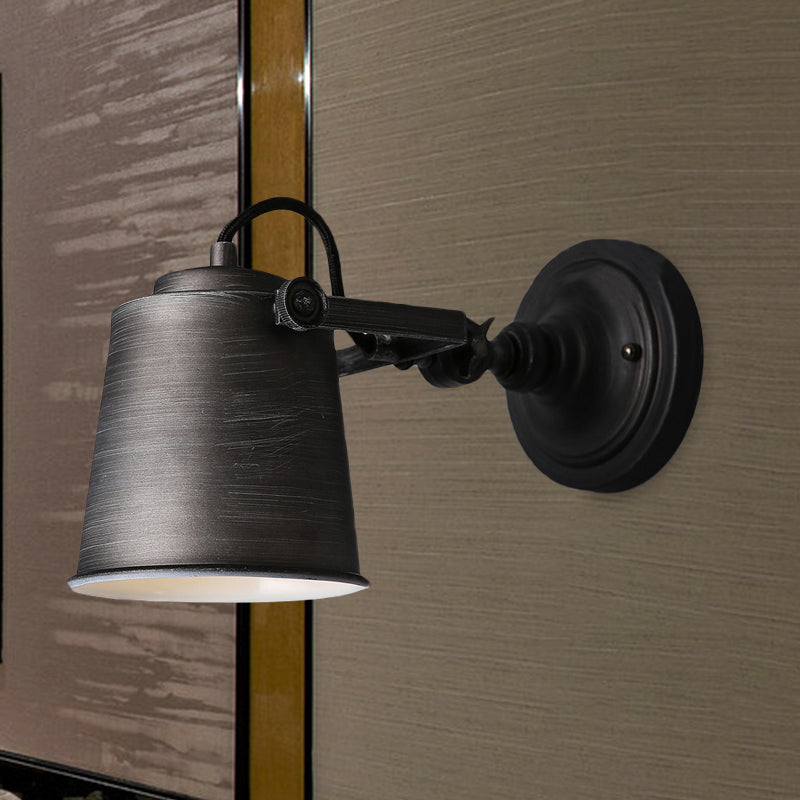 Avtoit | Antique Style Bucket Wall Lamp Sconces 1 Light Iron Adjustable Wall Mounted Light in Black/Grey for Outdoor