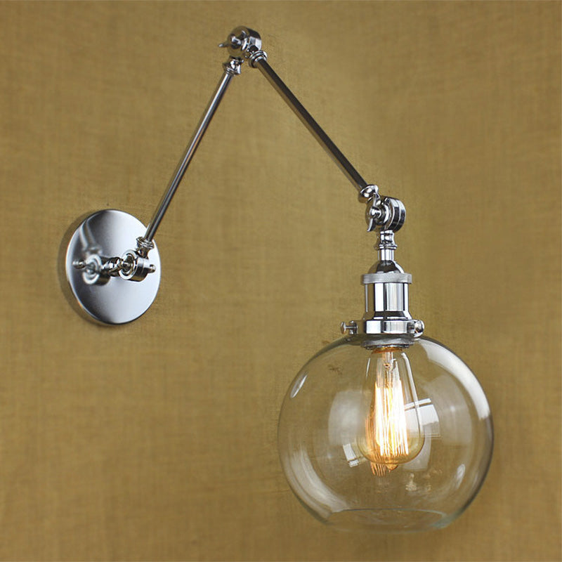Avtoit | A wall lamp with a glass globe shade, clear glass, industrial dining room wall light with swivel arm