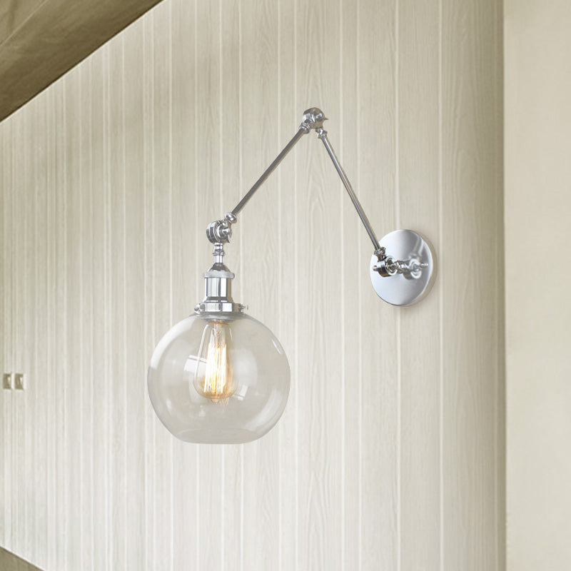 Avtoit | A wall lamp with a glass globe shade, clear glass, industrial dining room wall light with swivel arm