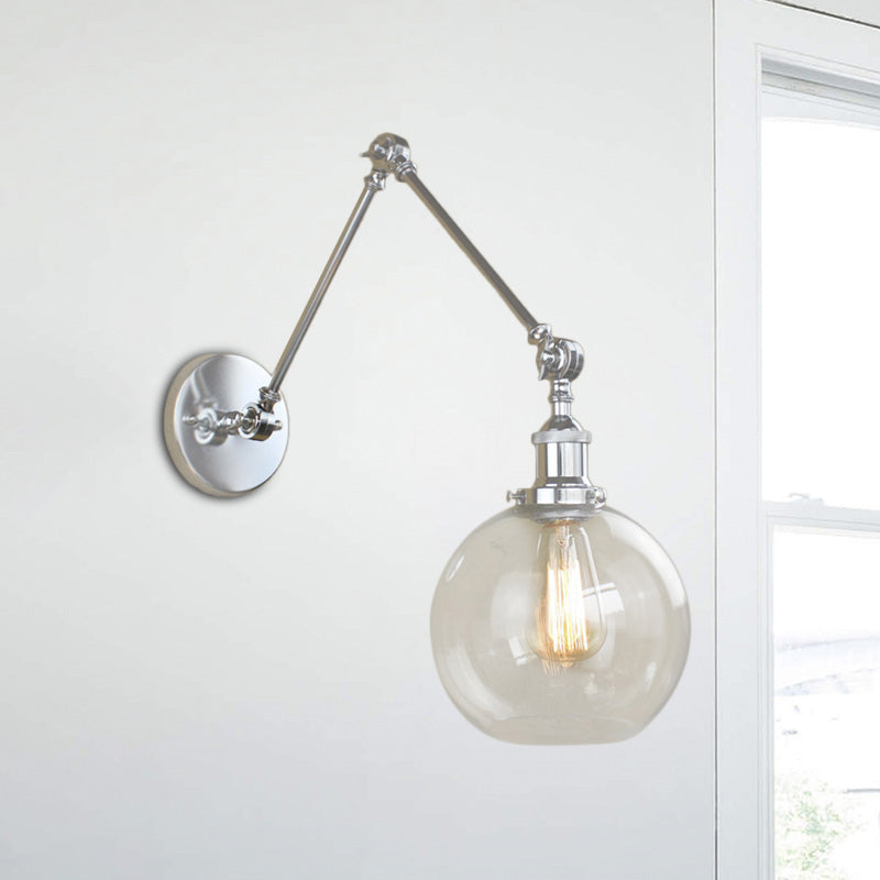 Avtoit | A wall lamp with a glass globe shade, clear glass, industrial dining room wall light with swivel arm