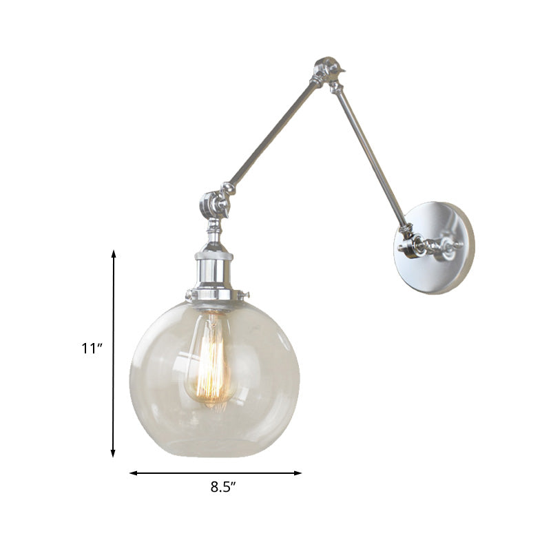 Avtoit | A wall lamp with a glass globe shade, clear glass, industrial dining room wall light with swivel arm