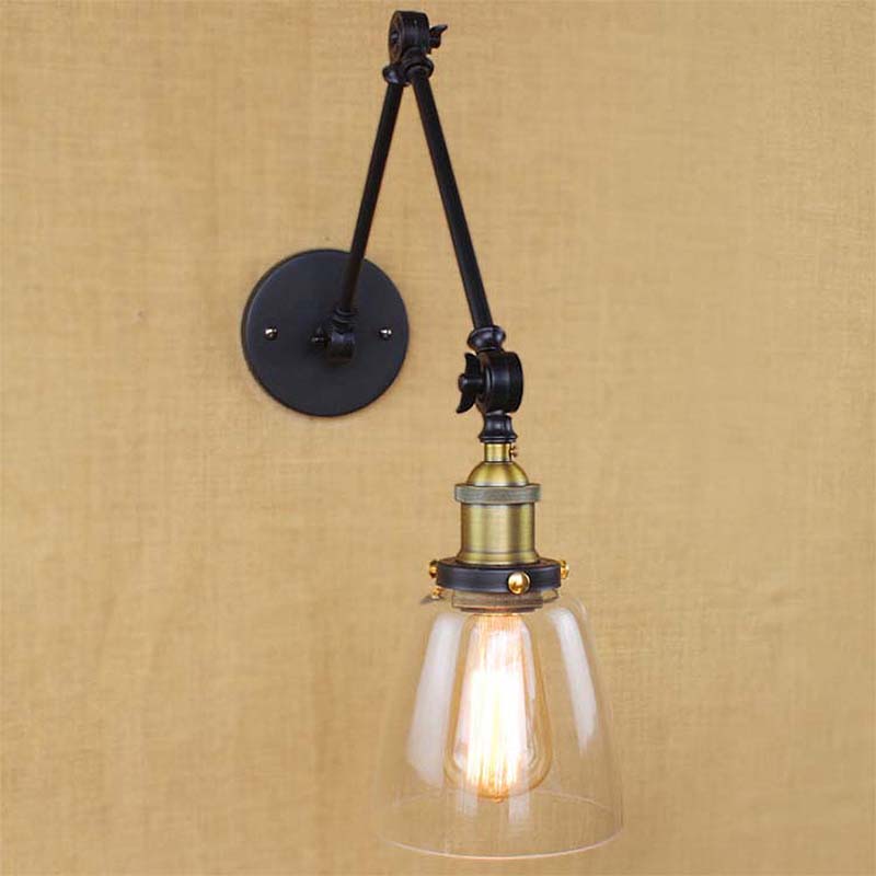 Avtoit | Tapered Clear Glass Wall Lamp Antique Single Bulb Dining Room Wall Lamp with Swingarm