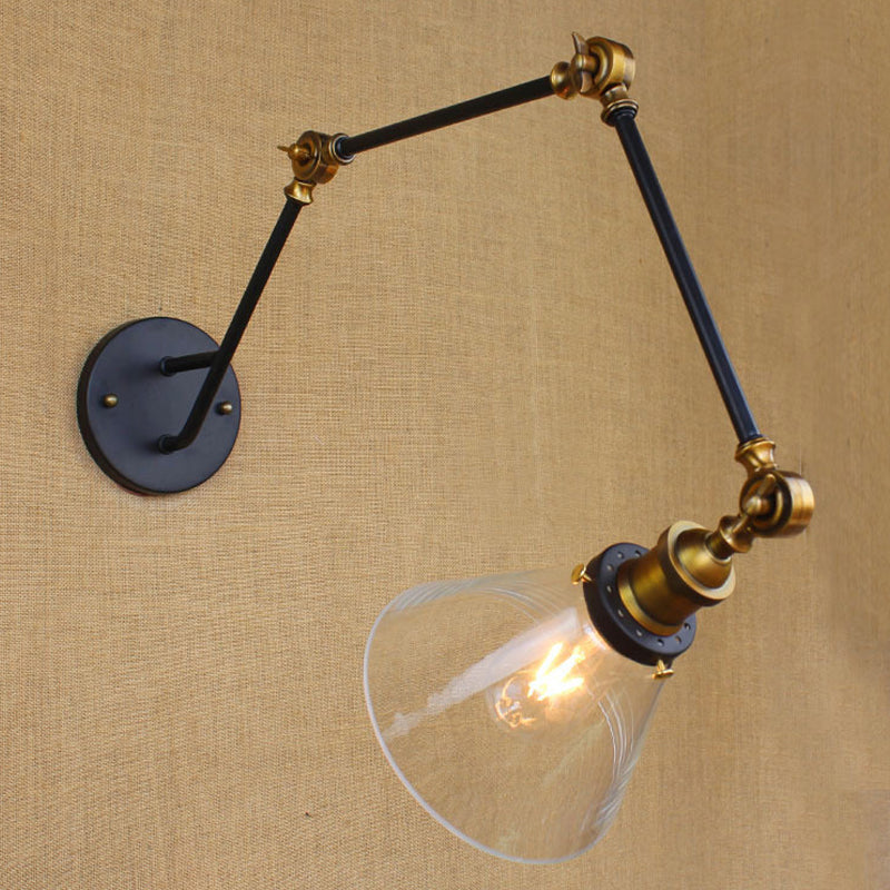 Avtoit | Vintage Tapered Wall Lamp Fixture 1 Light Source Clear Glass Wall Lamp in Brass with Extendable Arm