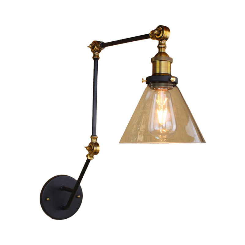 Avtoit | Vintage Tapered Wall Lamp Fixture 1 Light Source Clear Glass Wall Lamp in Brass with Extendable Arm