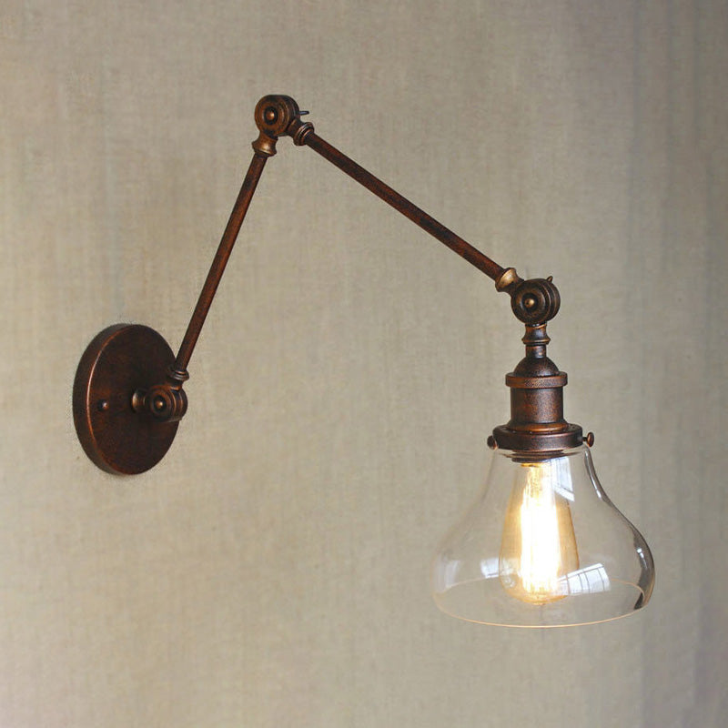 Avtoit | Clear Glass Pear Shade Wall Lamp Antique 1 Light Living Room Lighting Fixture in Rustic Copper