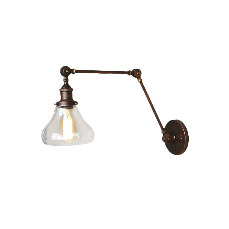 Avtoit | Clear Glass Pear Shade Wall Lamp Antique 1 Light Living Room Lighting Fixture in Rustic Copper