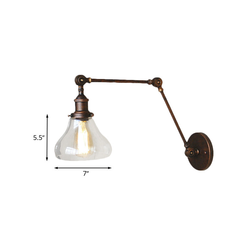 Avtoit | Clear Glass Pear Shade Wall Lamp Antique 1 Light Living Room Lighting Fixture in Rustic Copper