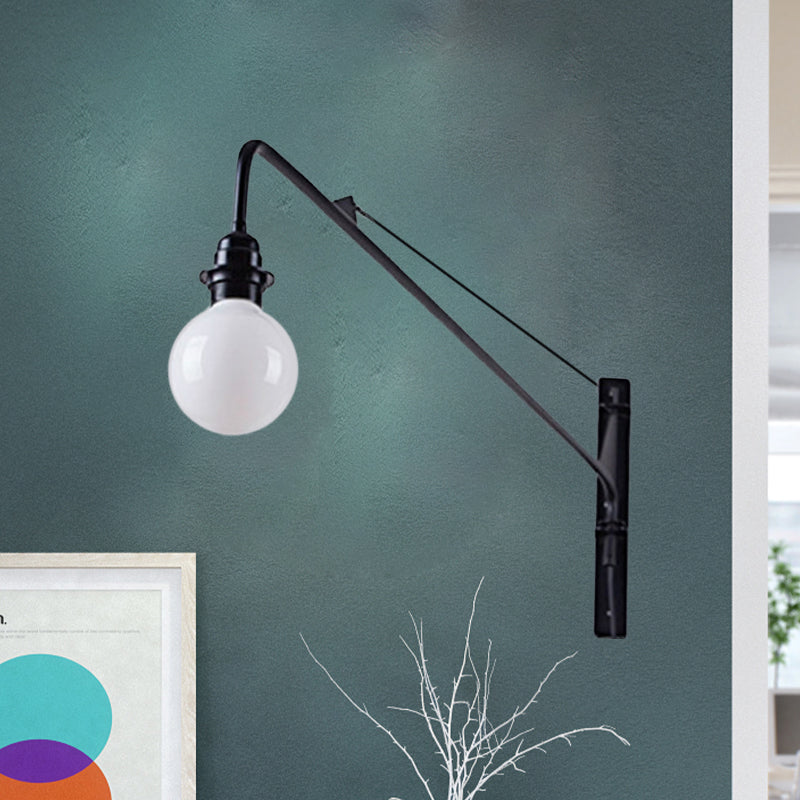 Avtoit | Metal Long Arm Wall Lamp with Bare Bulb Industrial Style 1 Light Study Room Sconces Lighting in Black