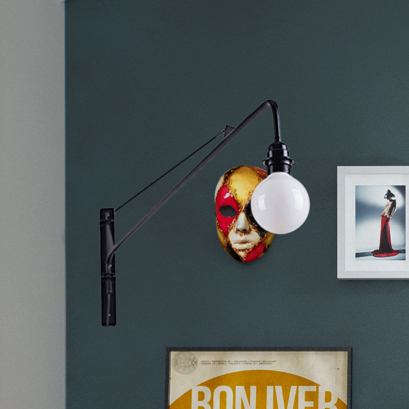 Avtoit | Metal Long Arm Wall Lamp with Bare Bulb Industrial Style 1 Light Study Room Sconces Lighting in Black