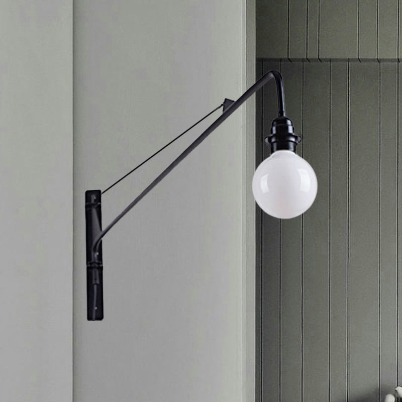 Avtoit | Metal Long Arm Wall Lamp with Bare Bulb Industrial Style 1 Light Study Room Sconces Lighting in Black