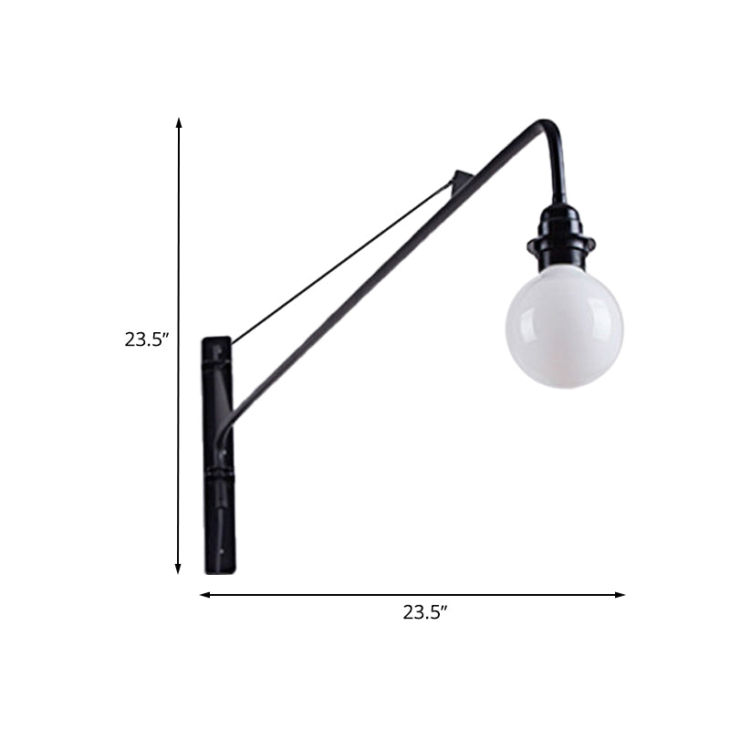 Avtoit | Metal Long Arm Wall Lamp with Bare Bulb Industrial Style 1 Light Study Room Sconces Lighting in Black