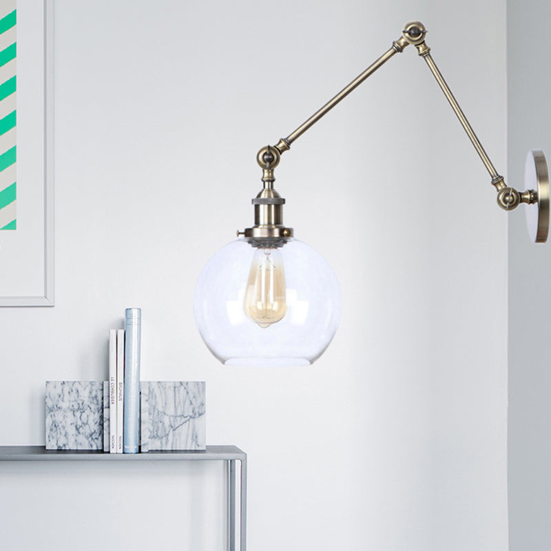 Avtoit | Rustic Globe Wall Lighting Fixture 1 Bulb Clear Glass Sconces Light in Antique Brass