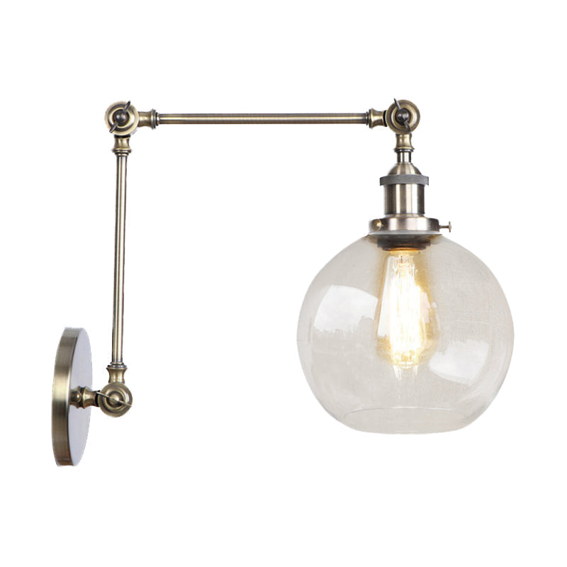 Avtoit | Rustic Globe Wall Lighting Fixture 1 Bulb Clear Glass Sconces Light in Antique Brass