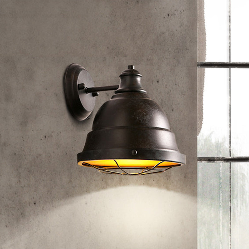 Avtoit | 1 Head Wall Sconce Lamp Industrial Vintage Dome Shade Iron Wall Lighting with Wire Protection in Black/Copper