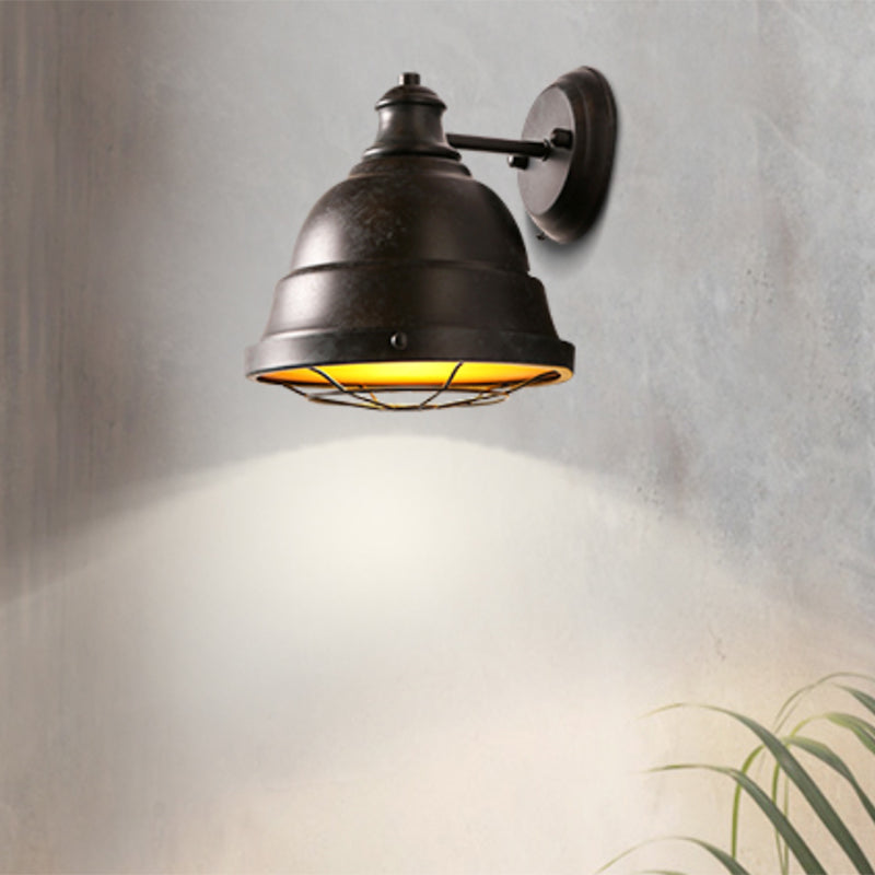 Avtoit | 1 Head Wall Sconce Lamp Industrial Vintage Dome Shade Iron Wall Lighting with Wire Protection in Black/Copper