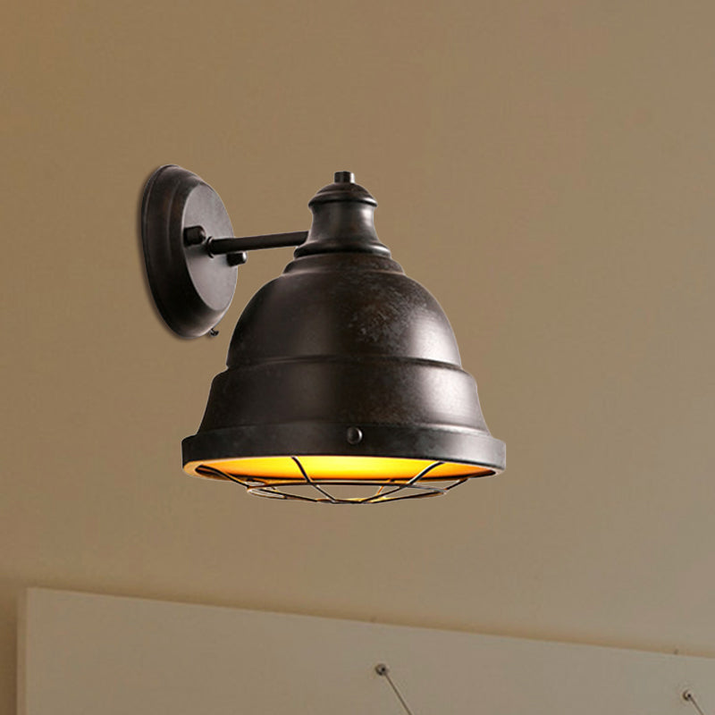 Avtoit | 1 Head Wall Sconce Lamp Industrial Vintage Dome Shade Iron Wall Lighting with Wire Protection in Black/Copper