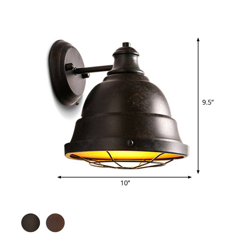 Avtoit | 1 Head Wall Sconce Lamp Industrial Vintage Dome Shade Iron Wall Lighting with Wire Protection in Black/Copper