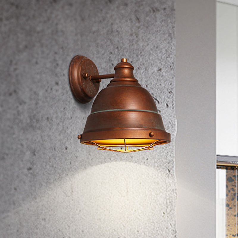 Avtoit | 1 Head Wall Sconce Lamp Industrial Vintage Dome Shade Iron Wall Lighting with Wire Protection in Black/Copper