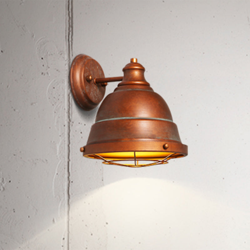Avtoit | 1 Head Wall Sconce Lamp Industrial Vintage Dome Shade Iron Wall Lighting with Wire Protection in Black/Copper