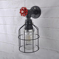 Avtoit | Vintage Caged Wall Lamp with Inner Pot Shade and Red Flap 1 Light Glass Wall Lighting in Blue/Transparent