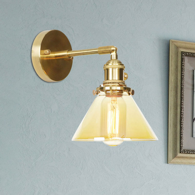 Avtoit | Amber Glass Conical Wall Lighting Rotating 1 Light Vintage Wall Lamp For Entrance