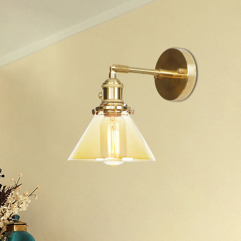 Avtoit | Amber Glass Conical Wall Lighting Rotating 1 Light Vintage Wall Lamp For Entrance
