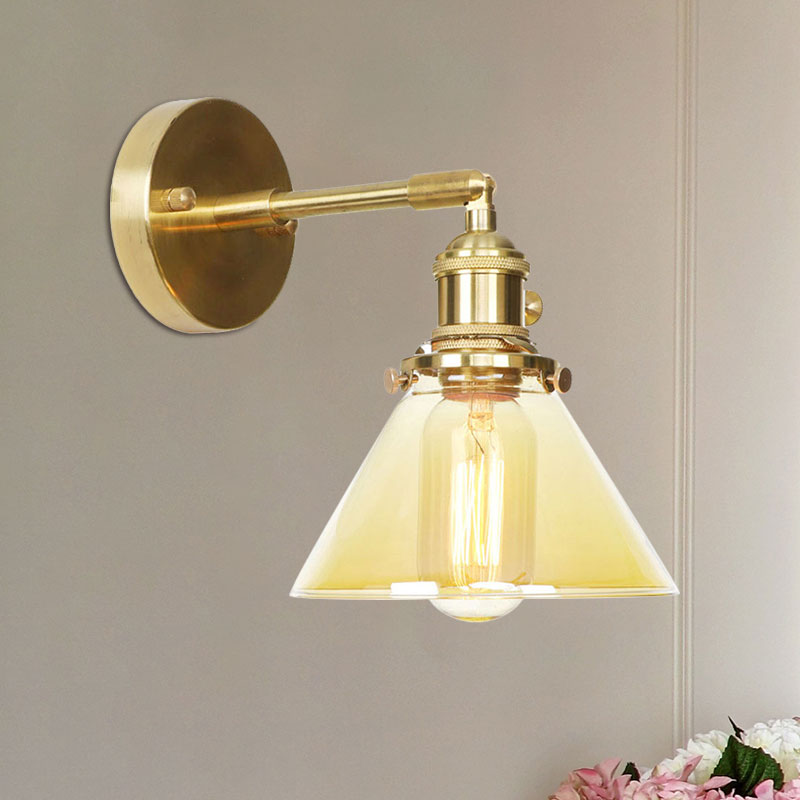 Avtoit | Amber Glass Conical Wall Lighting Rotating 1 Light Vintage Wall Lamp For Entrance