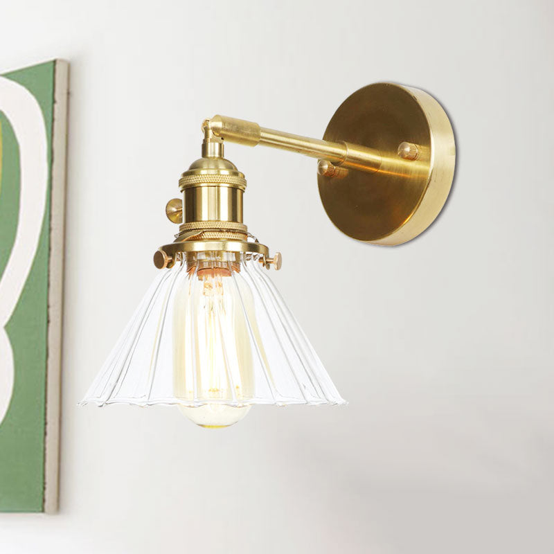 Avtoit | Cone-Shaped Wall Lamp with Clear Rippled Glass Single Light Vintage Wall Lighting
