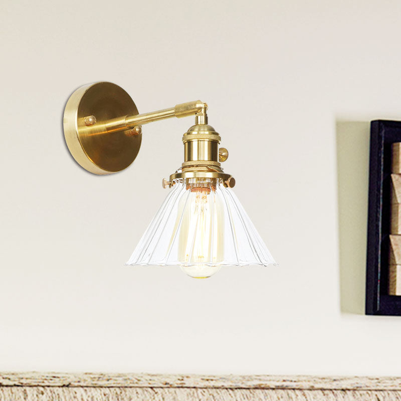 Avtoit | Cone-Shaped Wall Lamp with Clear Rippled Glass Single Light Vintage Wall Lighting