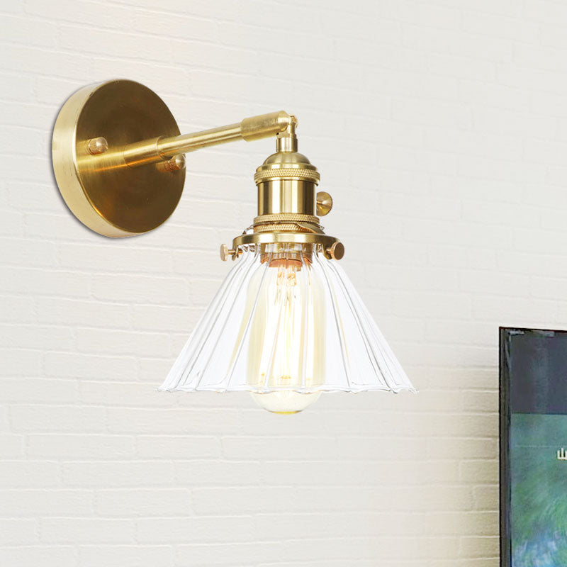 Avtoit | Cone-Shaped Wall Lamp with Clear Rippled Glass Single Light Vintage Wall Lighting