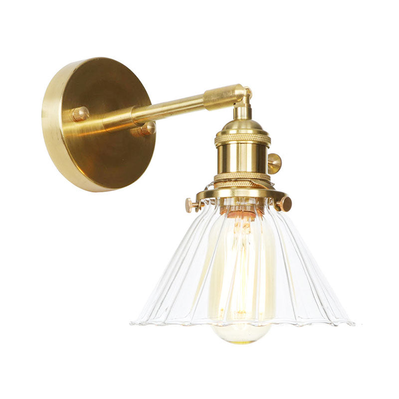 Avtoit | Cone-Shaped Wall Lamp with Clear Rippled Glass Single Light Vintage Wall Lighting