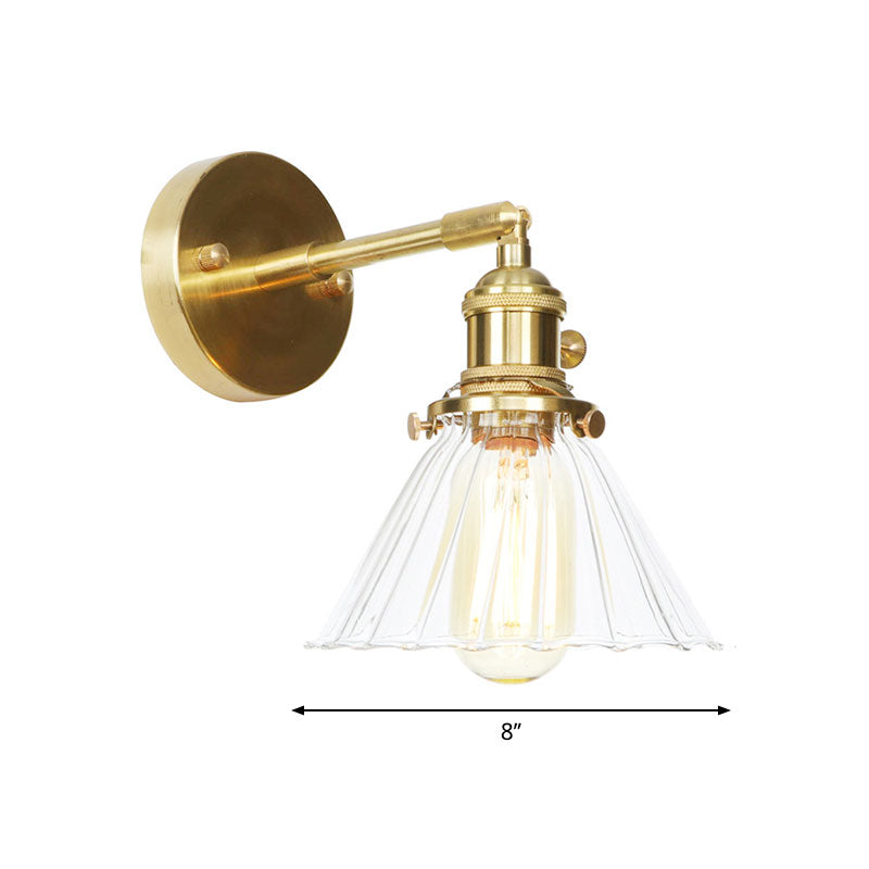 Avtoit | Cone-Shaped Wall Lamp with Clear Rippled Glass Single Light Vintage Wall Lighting