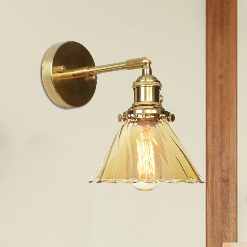 Avtoit | Industrial Vintage Cone Wall Lamp Amber Ruffle Glass Adjustable 1 Light Wall Sconce