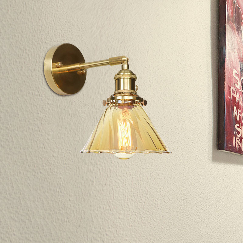 Avtoit | Industrial Vintage Cone Wall Lamp Amber Ruffle Glass Adjustable 1 Light Wall Sconce