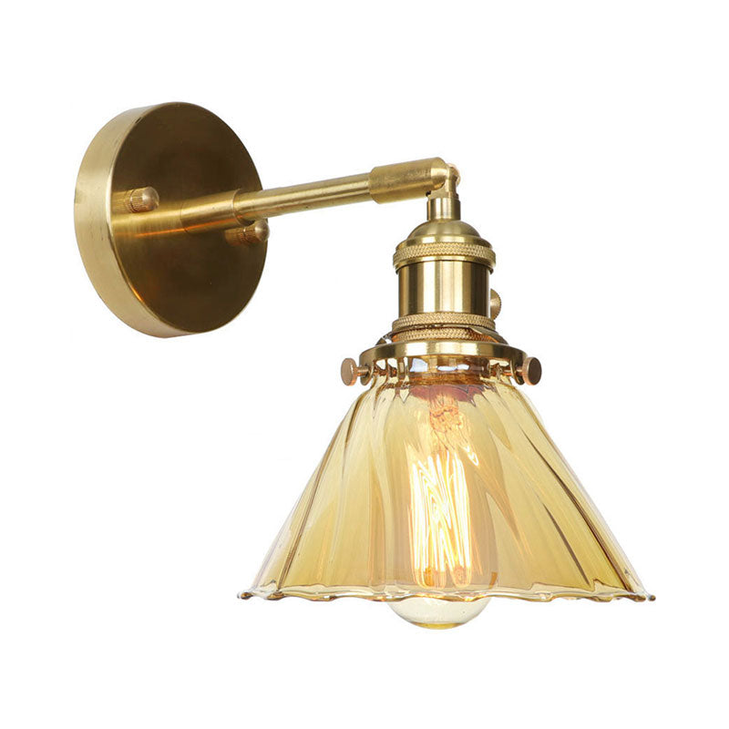Avtoit | Industrial Vintage Cone Wall Lamp Amber Ruffle Glass Adjustable 1 Light Wall Sconce