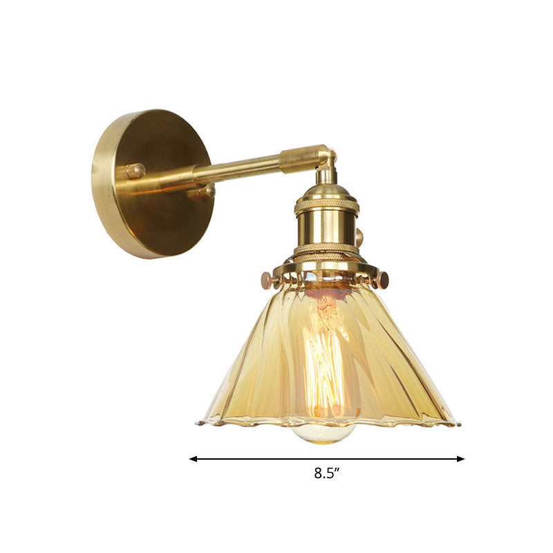 Avtoit | Industrial Vintage Cone Wall Lamp Amber Ruffle Glass Adjustable 1 Light Wall Sconce