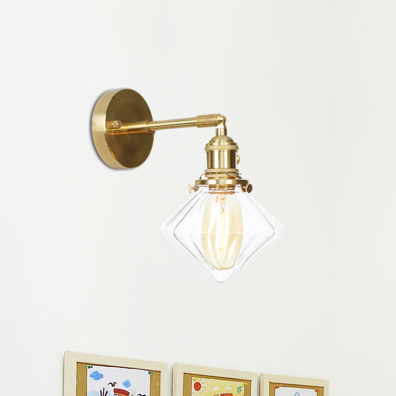 Avtoit | Gem Wall Light Transparent Ribbed Glass 1 Light Retro Style Outdoor Wall Lamp for Porch